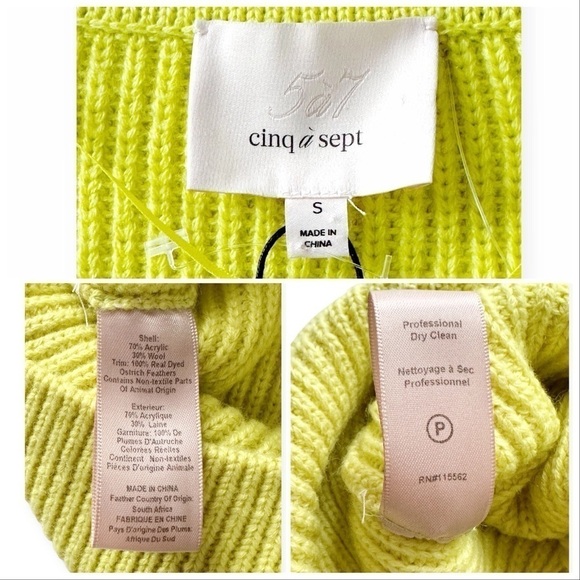 Cinq à Sept Laney Button Front Feather Trim Cardigan, Size S, Key Lime, New with - Picture 5 of 12